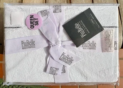 Juego de sábanas PiuBelle blanco tamaño reina dobladillo negro 100 % algodón percal crujiente Foto 1 de 4