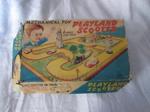 RARE VTG mechanical tin TOY on track w/key Playland Scooter Japan orig box T.P.S - Picture 1 of 4