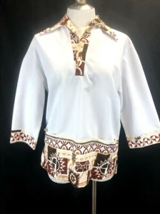 Deadstock Vintage Iolani Tiki Lounge Surfer 3/4 Arm M Shirt Ribbed Barkcloth Neu ohne Etikett - Bild 1 von 8