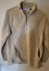 Pink Lilly M Fleece Quarter Zip L Sleeve 2 Pockets Beige Slit SidesY2K 29 L 23 - Picture 1 of 24