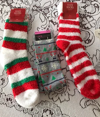 Mujer Acogedores Calcetines Crew Y Calcetines Rosa Cookie Pug Lote De 3 Navidad Nuevos Foto 1 de 4