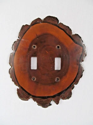 Laje de fatia de madeira borda viva feita à mão interruptor de luz dupla placa de cobertura de parede rústica - Imagem 1 de 4