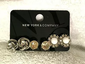 New York & Company Three Pairs Of Stud Earrings Crystal - Picture 1 of 3