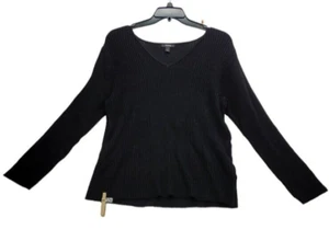 ALFANI Women’s rib knit deep black long sleeve sweater top Shine Table 2X J124 - Picture 1 of 6