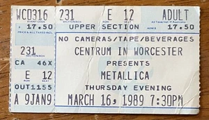 Boleto de concierto Metallica marzo 1989 vintage Centrum Worcester MA usado antiguo - Imagen 1 de 2