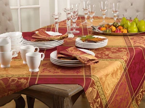 Multi Color Jacquard Design Holiday Thanksgiving Tablecloth and Napkins (CHOOSE) - Picture 1 of 14