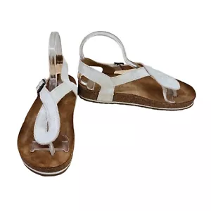 Haflinger Lena Damen-Sandalen T-Riemen weiß Glitzer Freizeit bequem Kork Größe 8 39 - Bild 1 von 14
