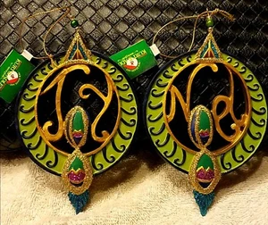 SET/2 PEACOCK JOY & NOEL RETIRED Christmas Ornaments Kurt Adler Holiday 6" MINT  - Picture 1 of 2