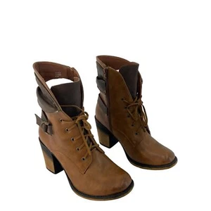 Pierre Dumas Raven Tan Side Zip Lace Up Buckle Strap Bootie Womens 8.5 Preowned - Picture 1 of 7