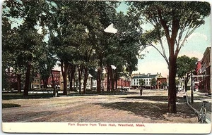 Litho-Chrome Postcard Park Square from Town Hall Westfield MA Bicycle Street - Picture 1 of 2