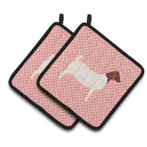 Carolines Treasures BB7886PTHD Boer Goat Pink Check Pair of Pot Holders - Picture 1 of 1