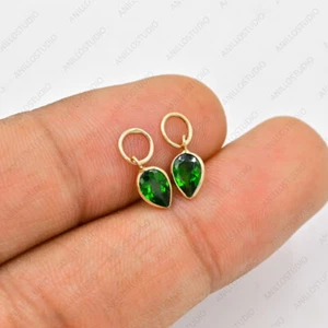 Natural PearChrome Diopside Pendant, 14k Gold Necklace Charm, Drop Hoop Earring - Picture 1 of 6