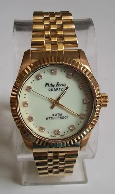 MEN'S GOLD FINISH PHILIP PERSIO  FASHION DRESSY CASUAL WATCH - Image 1 of 4