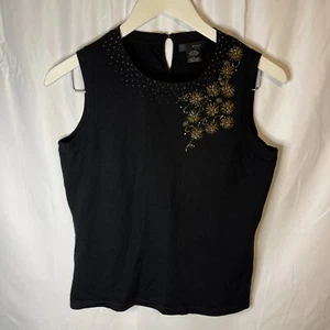 WDNY Black vest top Sleeveless Silk Blend Large Embellished - Picture 1 of 2