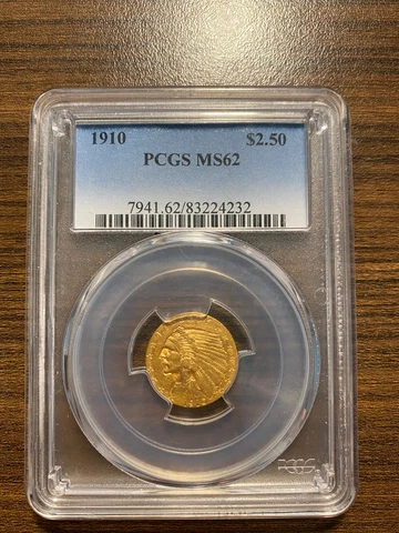 1910-P Indian Head $2.50 Gold Quarter Eagle PCGS MS 62 Two and a Half Dollar Cover