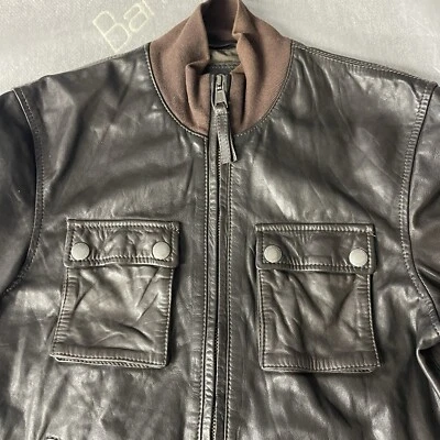 万宝路经典夹克轰炸机皮革摩托车棕色 L 码口袋 — 第 1/4 张图片