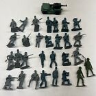 Lot of 29 Vintage Plastic Army Men Blue Gray Green One Vehicle