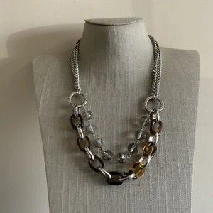 LOFT silver tone plastic link faceted silver glass bead two chain necklace - Picture 1 of 6
