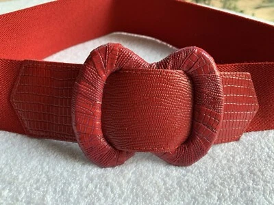 VTG Corset Belt Womens XS/S Red Faux Lizard Embossed Leather Stretch Covered USA - Image 1 of 4