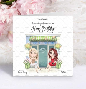 Personalised Chibi Best Friends Birthday Friendversary Greeting Card Anime - Picture 1 of 1
