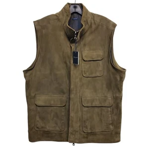 PETER MILLAR Vest Mens XL Brown Suede Full Zip Flap Pockets Designer Outdoor - Picture 1 of 13
