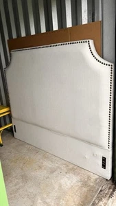 Pier One Queen Size BeigeFabric Upholstery Studded Headboard AS IS USED Pickup! - Picture 1 of 17