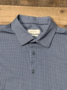 Bugatchi Shirt Mens 3XL Blue Herringbone 8-Way Stretch Dressy Work Business - Picture 1 of 8