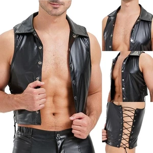 Imitation Leather Tank Tops Comfortable Fit Vests Lightweight Summer Top - Picture 1 of 60