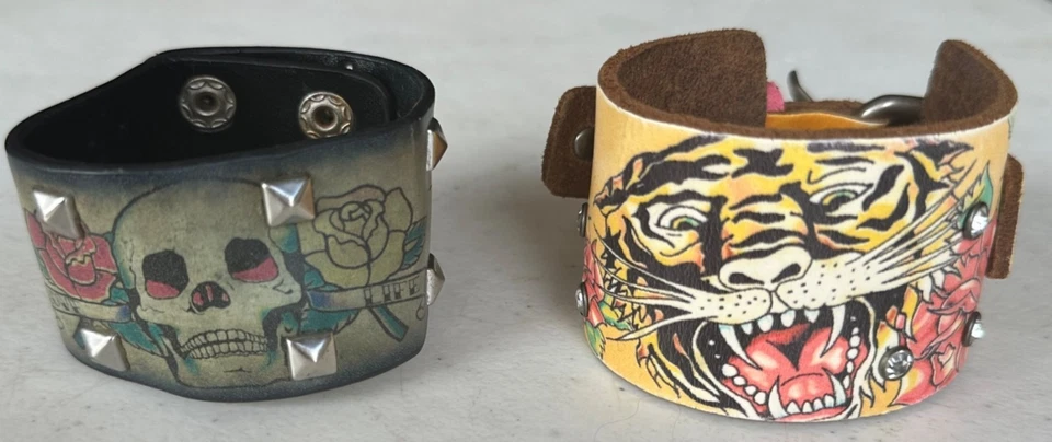 ВИНТАЖНЫЙ набор из 2 кожаных бижутерии браслеты Don Ed Hardy *(ЧИТАЙТЕ ПРИМЕЧАНИЯ!)* - Изображение 1 из 4