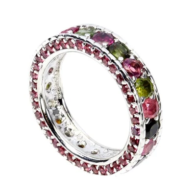 Anillo de plata de ley 925 turmalina rodolita granate piedras preciosas joyería talla 6 Foto 1 de 4