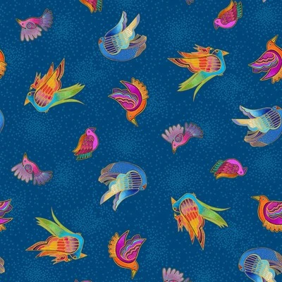 Tela Feline Drive FANTASTICATS Pájaros Azul Laurel Burch Cuarto Graso (18x22") FQ Foto 1 de 4