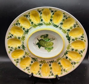 Vintage handbemalte italienische Keramik große Eierteller 17 Tablett Gurke 13" - Bild 1 von 7