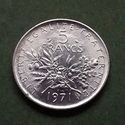 Pièce de monnaie 5 francs Semeuse 1971 en cupronickel qualité TTB+ nettoyée. - Photo 1/2