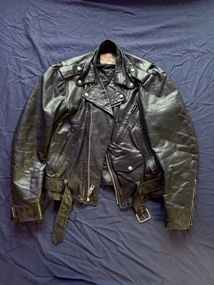 Chaqueta de moto de cuero vintage para hombre excelente marca abrigo negro talla 36R O* Foto 1 de 4