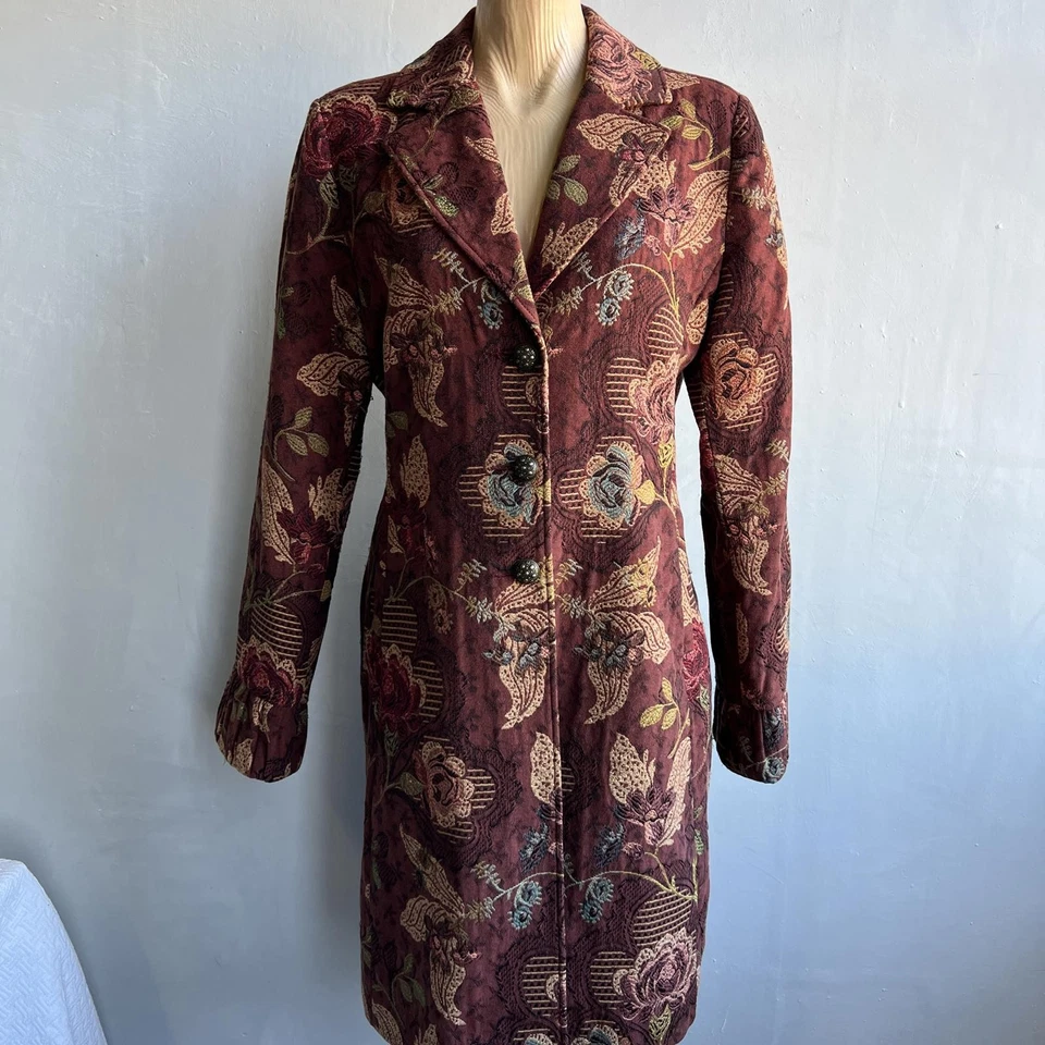 Abrigo Blazer Largo Jacquard Floral Talla 12 CAbi Estilo Floral 749 Jacobeo Foto 1 de 4