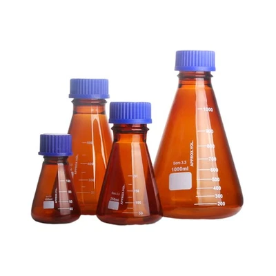 Brown Glass Erlenmeyer Flask With Plastic Screw Cap Lab Amber Conical Bottle - Image 1 of 4