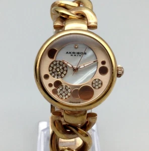 Akribos XXIV Diamond Watch Women 32mm Rose Gold Tone MOP Dial New Battery 7" - Picture 1 of 15