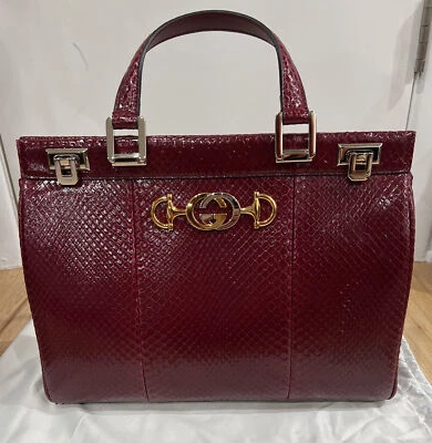 NUEVO CON ETIQUETAS GUCCI GG ZUMI ASA SUPERIOR PITÓN CARTERA BOLSO BORDEAUX Mediano Foto 1 de 4