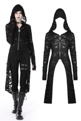 Giacca cappotto lungo DARK IN LOVE donna steampunk nero gotico decadente zip strappata - Immagine 1 di 4