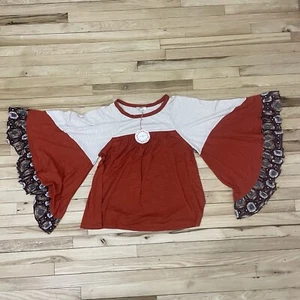 Umgee Blouse Top Bell Flared Sleeve Ruffle Mandala Paisley Orange Cream Medium - Picture 1 of 8