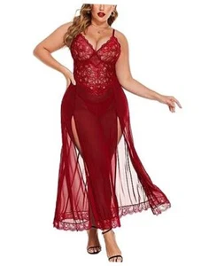 Plus Size Lingerie For Women Babydoll Sexy Mesh Maxi 4X-Large Wine Red - Picture 1 of 7