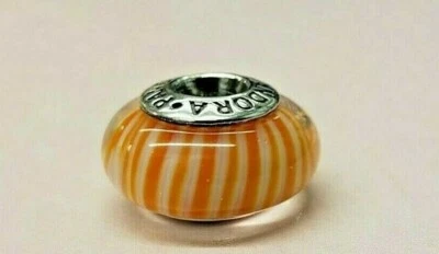 PANDORA | ORANGE CANDY STRIPES MURANO CHARM ✪NEW✪ 790679 RETIRED RARE 925 ALE US - Image 1 of 4