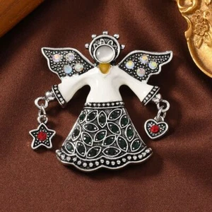 Vintage Angel Wings Star and Heart Brooch Rhinestone Enamel Pin - Picture 1 of 7