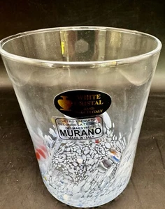 Murano White Crystal Confetti Glass Tumbler Lt Blue Hand Blown Made in Italy NEW - Picture 1 of 5