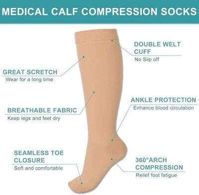 Medical 20-30 mmHg Compression Socks Edema Anti-Fatigue Travel Flight Stockings - Image 1 of 4