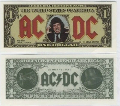 AC/DC Razors Edge MONEY TALKS Angus Young Promotional One Dollar Bill 1990 - Image 1 of 2