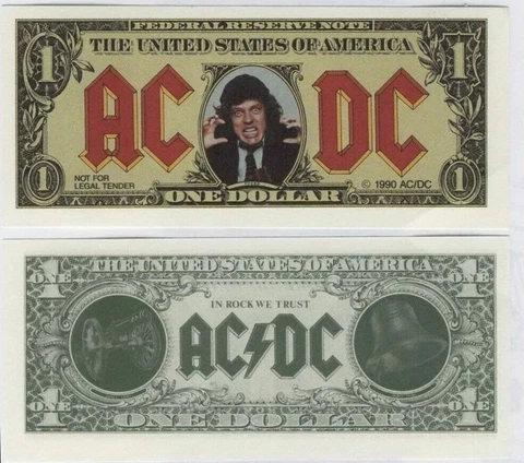 AC/DC Razors Edge MONEY TALKS Angus Young Promotional One Dollar Bill 1990 Cover