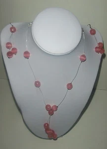 ACCESSORIES & DAZ SET FANTASY NECKLACE AND EARRINGS STONE ROSES - Picture 1 of 7