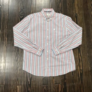 Johnnie O Hangin Out Button Down Shirt Men’s Large White Blue Red Stripes Cotton - Picture 1 of 4