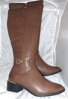 Ladies WIDE FIT Brown Womens New Knee High Boots Zip Up Shoes RRP £68 Sizes 4-9 - Image 1 of 4